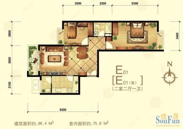 中信城-二居室-96.4平米-装修设计
