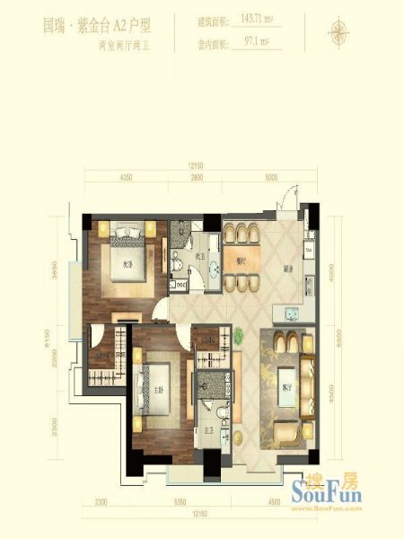 国瑞紫金台-二居室-143.71平米-装修设计