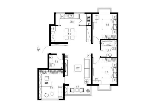 隆恩寺小区-三居室-80平米-装修设计