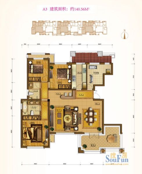 鲁能7号院-三居室-140.56平米-装修设计