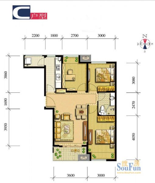 路劲·世界城-三居室-90.3平米-装修设计