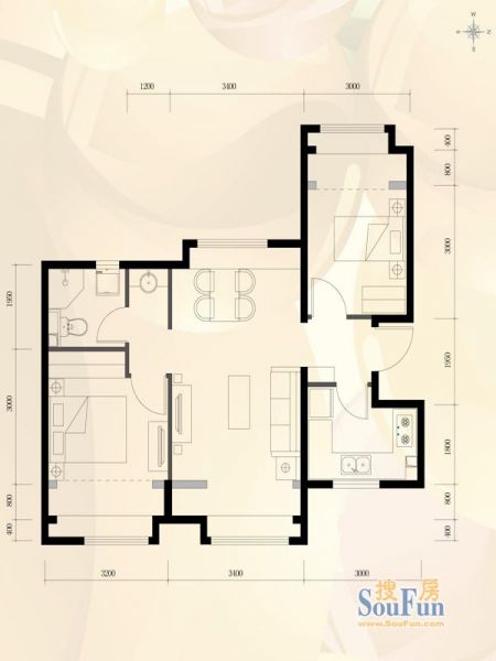 首创·新悦都-二居室-68平米-装修设计