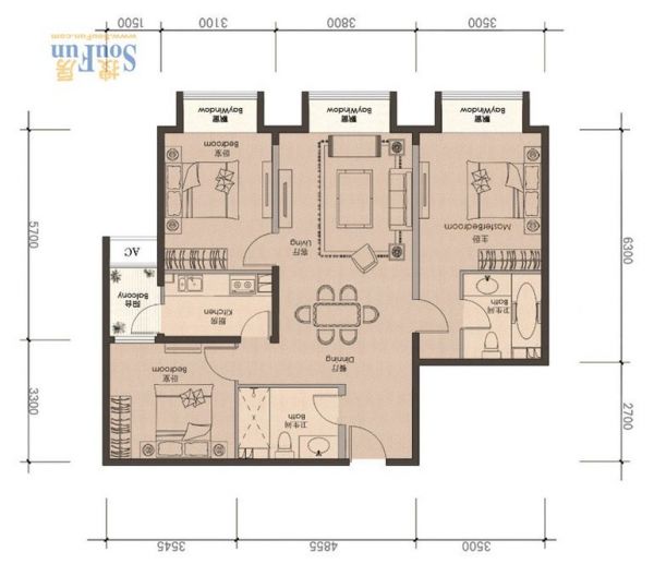 润泽公馆-三居室-113平米-装修设计