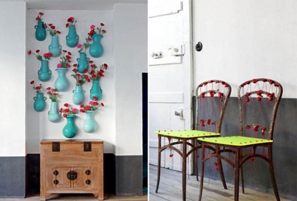 来自意大利的室内设计师Paola Navone对巴黎的一幢废弃厂房进行了一番彻底的改造，使用大面积的白色与薄荷绿、柠黄、中国红等高饱和色系碰撞出不一样的火花。挂满蓝绿花瓶的装饰墙壁，古色古香的旧物摆件，这一切都体现了设计师对这所公寓的重新定义。