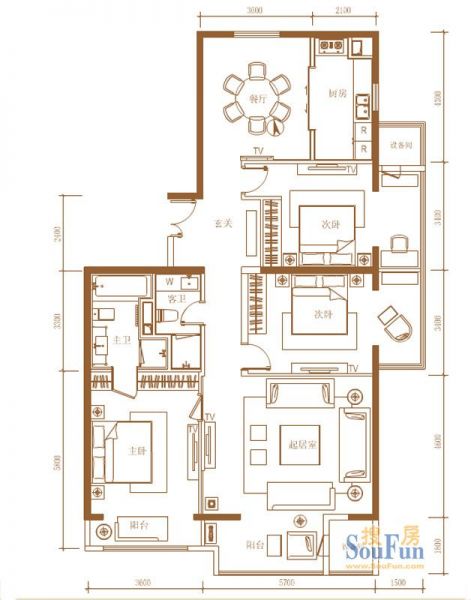 首开铂郡-三居室-193平米-装修设计