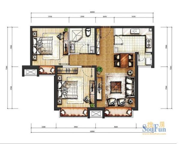 中信府·世家-二居室-65.5平米-装修设计