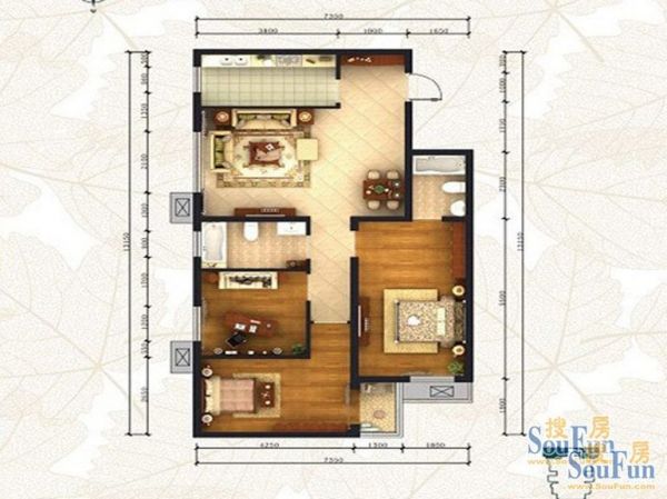 公园6号-三居室-106平米-装修设计