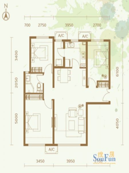 富力新城-二居室-99平米-装修设计