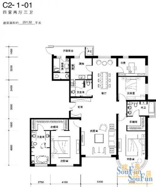天润福熙大道-四居室-251.32平米-装修设计