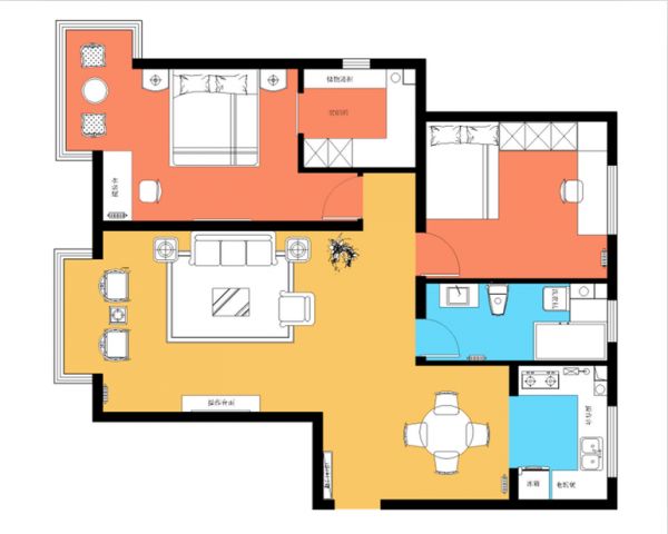 东亚马赛公馆-二居室-80平米-装修设计