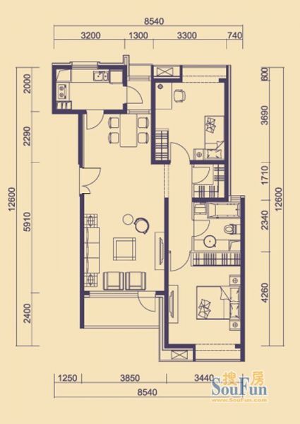 中海城-二居室-101.4平米-装修设计