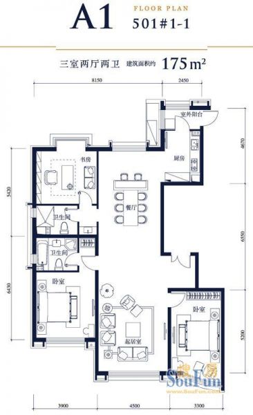 东湖湾-三居室-175平米-装修设计