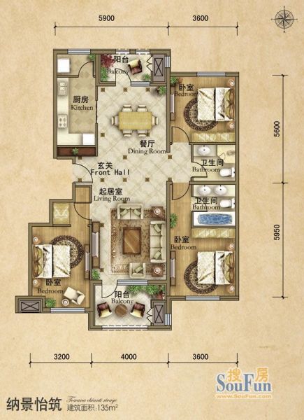 龙湖·香醍溪岸洋房-三居室-135平米-装修设计