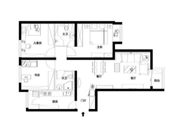 中信城-三居室-123.5平米-装修设计