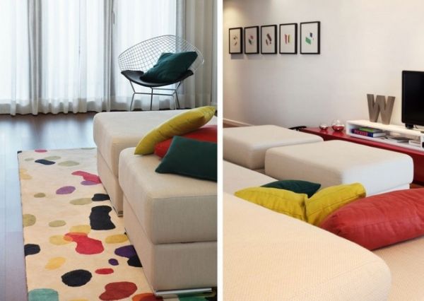 葡萄牙里斯本Contemporary by the River 住宅，由Tiago Patricio Rodrigues设计，业主要求室内的设计要多元性，多样化，所以设计师也融入多种元素，或是现代明朗，或是复古韵味，白色为底的空间经过亮色的点缀，显得跳跃，有活力，木质带来的触感也是十分的舒适，不同时期不同风格的艺术品也增添完美气息！