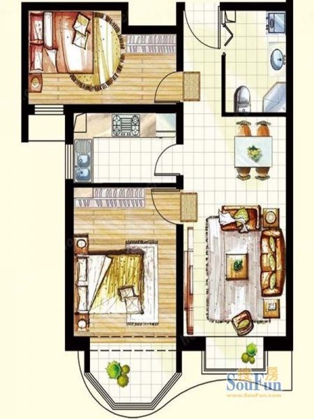 海悦公馆-二居室-81.24平米-装修设计