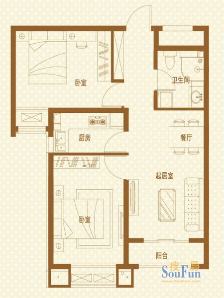 金地格林格林-二居室-75.51平米-装修设计