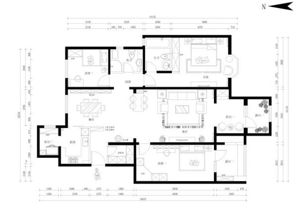 中铁花语城-三居室-130平米-装修设计