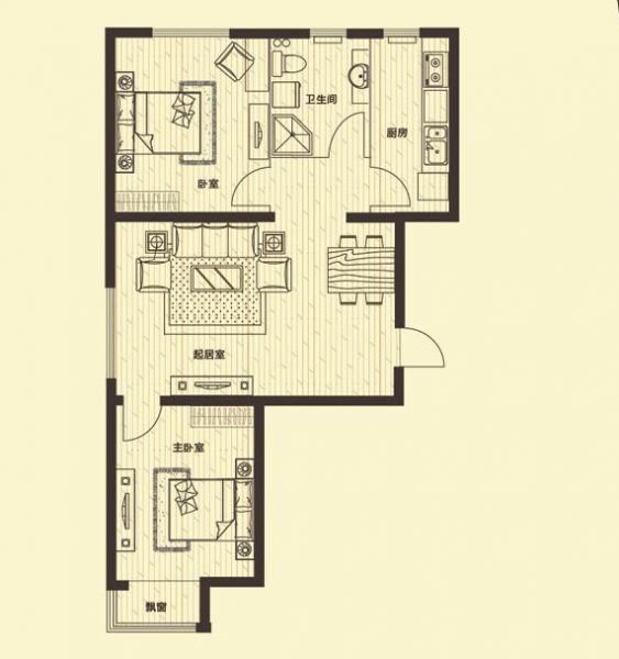 花雨汀-二居室-87.38平米-装修设计