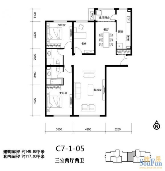 天润福熙大道-三居室-146.96平米-装修设计