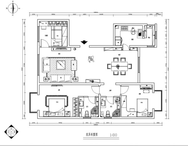 花雨汀-三居室-103平米-装修设计