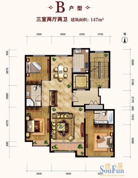 北京城建·世华龙樾-二居室-147平米-装修设计