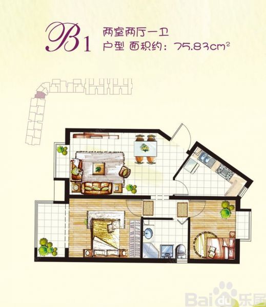 海悦公馆-二居室-75.8平米-装修设计