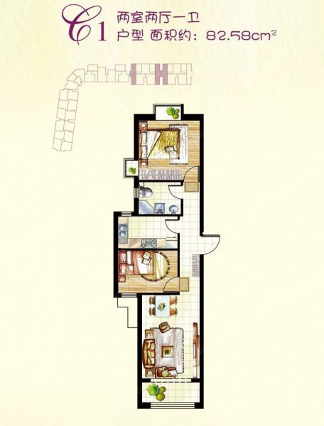 海悦公馆-二居室-82.58平米-装修设计