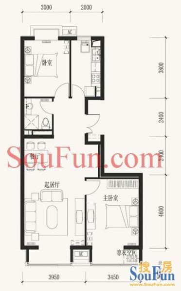 玉泉新城-二居室-97.53平米-装修设计