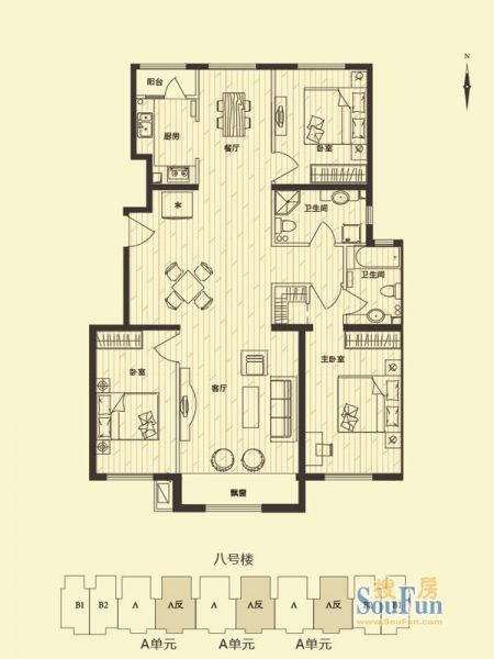 花雨汀-三居室-136.73平米-装修设计