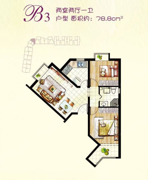 海悦公馆-二居室-78.8平米-装修设计