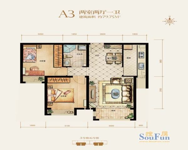 绿宸万华城-二居室-79.75平米-装修设计