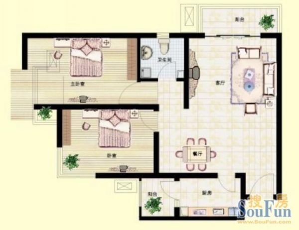 上上城青年新城-二居室-98.06平米-装修设计