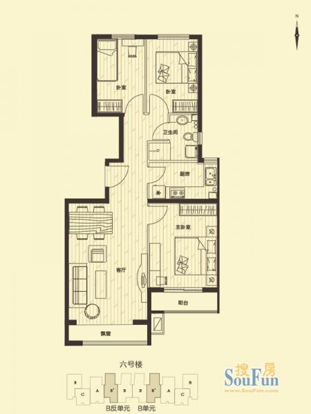 花雨汀-三居室-95.51平米-装修设计