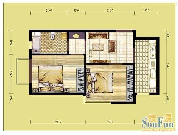 天洋城-二居室-61.6平米-装修设计