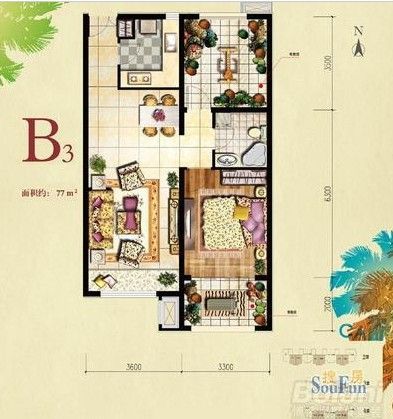北京城建·红木林-一居室-77平米-装修设计