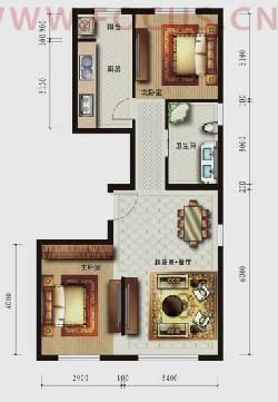 京投快线阳光花园-二居室-91平米-装修设计