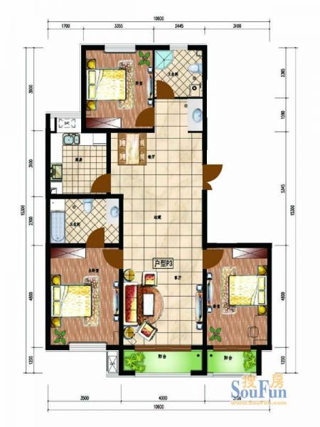 江南山水-三居室-153.48平米-装修设计