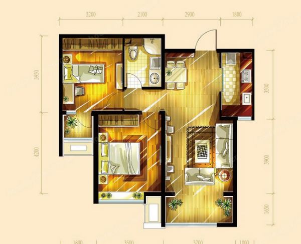 华远铭悦世家-二居室-89.4平米-装修设计