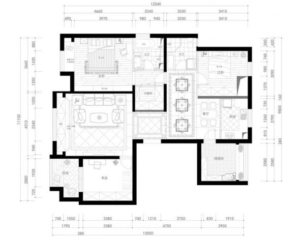 金地仰山-二居室-140平米-装修设计