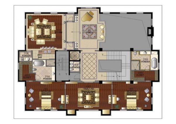 君山高尔夫别墅-六居室-310平米-装修设计