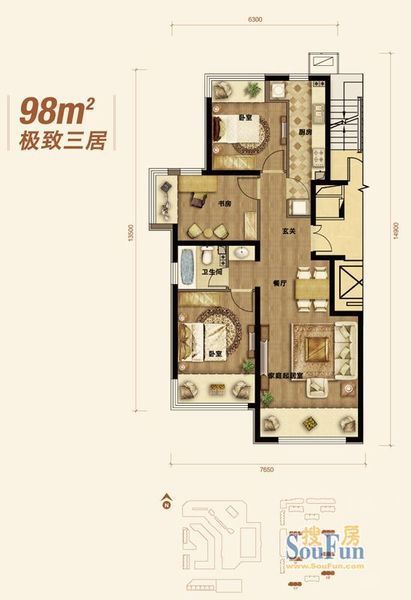龙湖·时代天街-三居室-98平米-装修设计