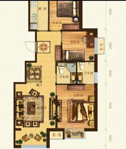 中冶·蓝城-三居室-99平米-装修设计
