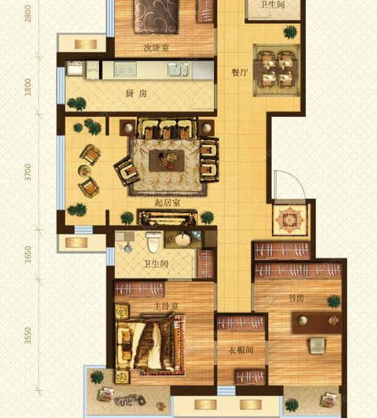 中冶·蓝城-三居室-119平米-装修设计