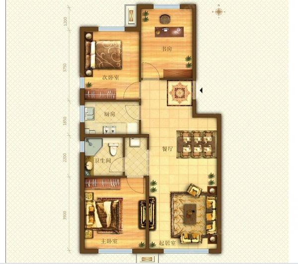 中冶·蓝城-三居室-94平米-装修设计