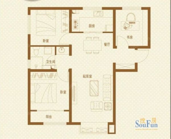 金地格林格林-三居室-88.7平米-装修设计