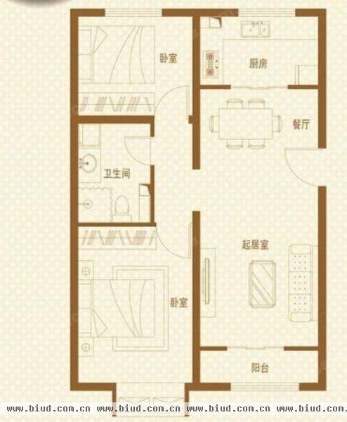 金地格林格林-二居室-80.58平米-装修设计