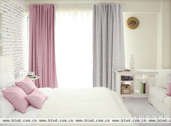 时尚卧室红白混搭窗帘效果图