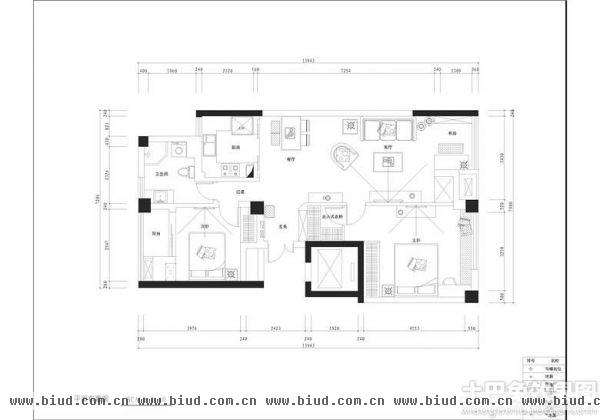 100平米两室一厅平面图设计