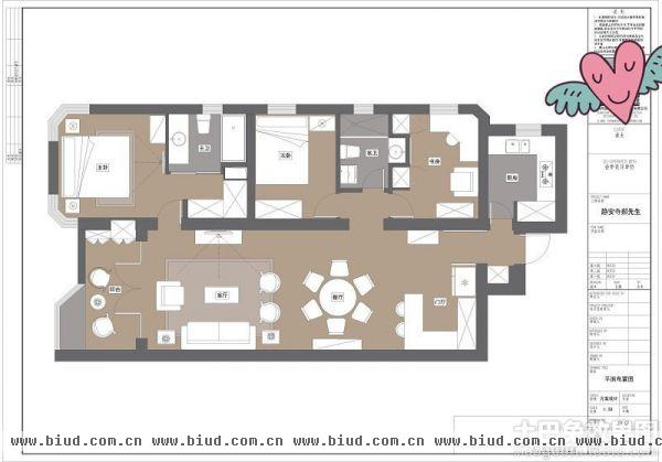 120平米三室一厅平面图设计图